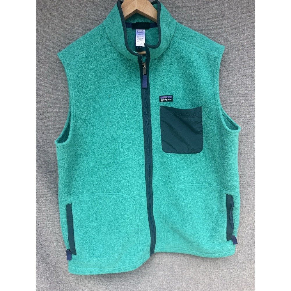 Patagonia Men's XL Karstens‎ Vest Synchilla Fleece Teal Green Full Zip